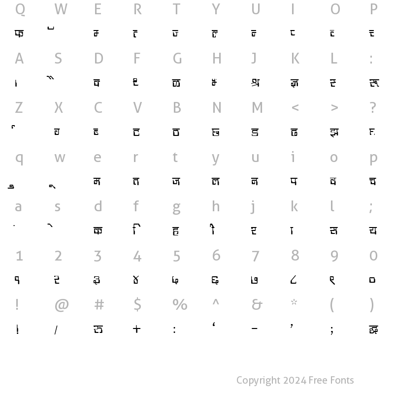 Character Map of DevLys 190 Thin Normal