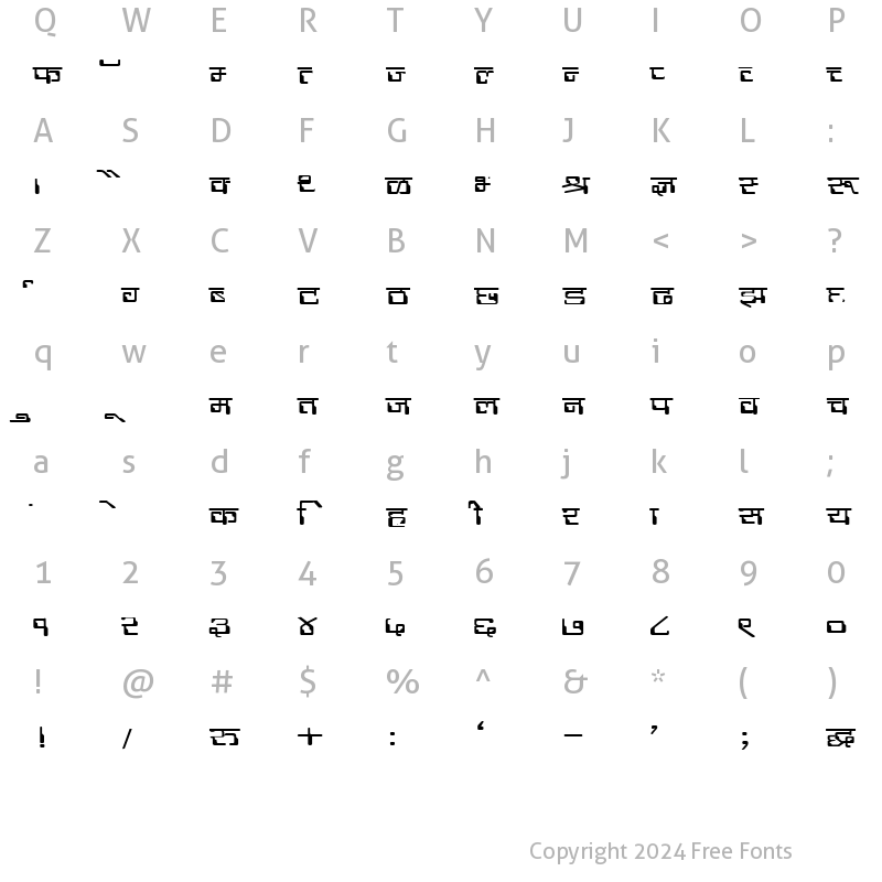 Character Map of DevLys 190 Wide Normal