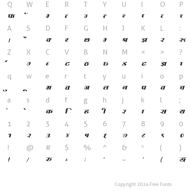 Character Map of DevLys 200 Italic