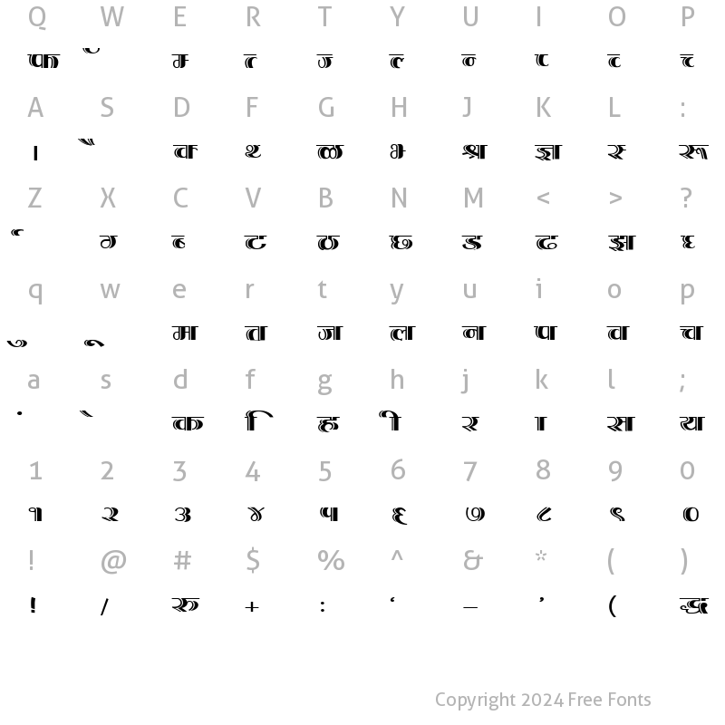 Character Map of DevLys 200 Wide Normal