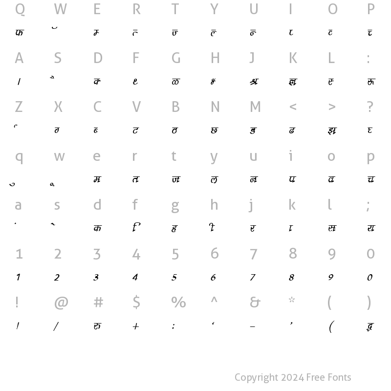 Character Map of DevLys 210 Italic