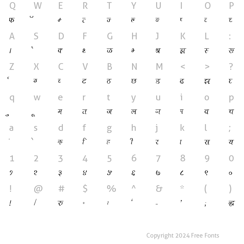 Character Map of DevLys 230 Thin Normal