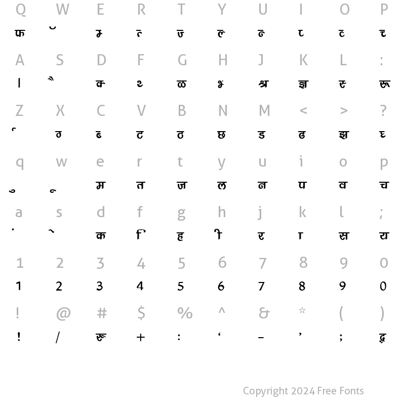 Character Map of DevLys 240 Normal