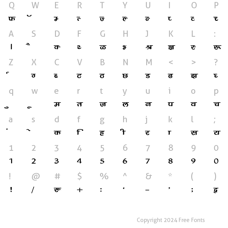 Character Map of DevLys 240 Wide Normal