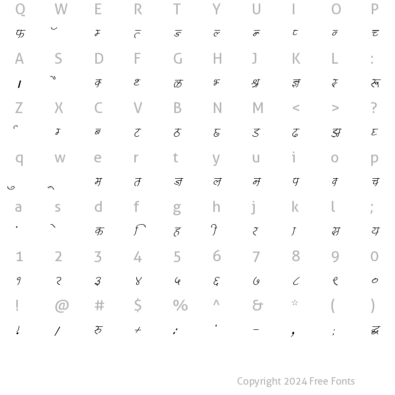 Character Map of DevLys 250 Italic