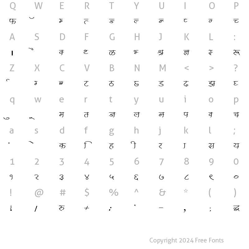 Character Map of DevLys 250 Wide Normal