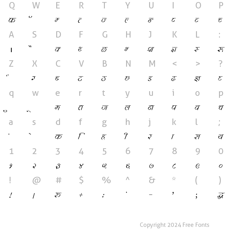 Character Map of DevLys 260 Normal