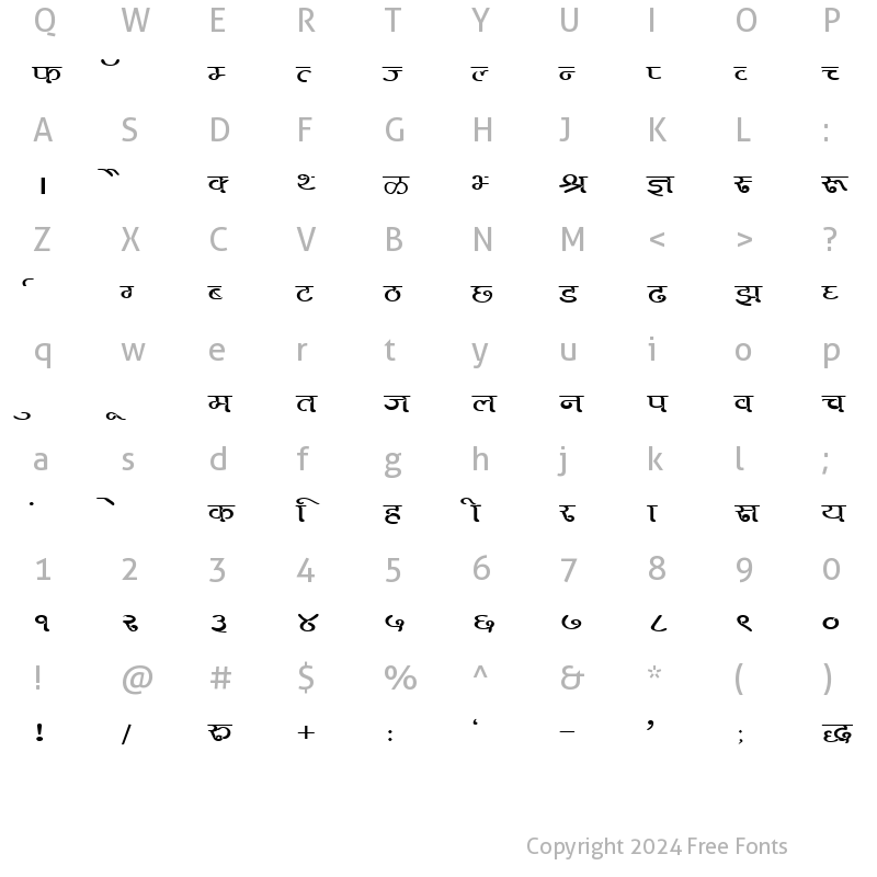 Character Map of DevLys 270 Wide Normal