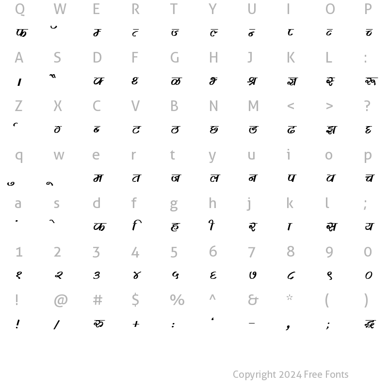 Character Map of DevLys 280 Bold Italic