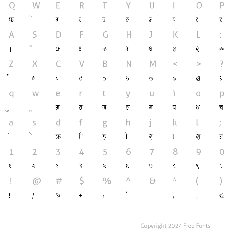 Character Map of DevLys 280 Condensed Normal