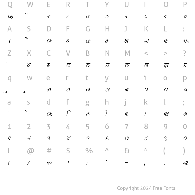 Character Map of DevLys 280 Italic