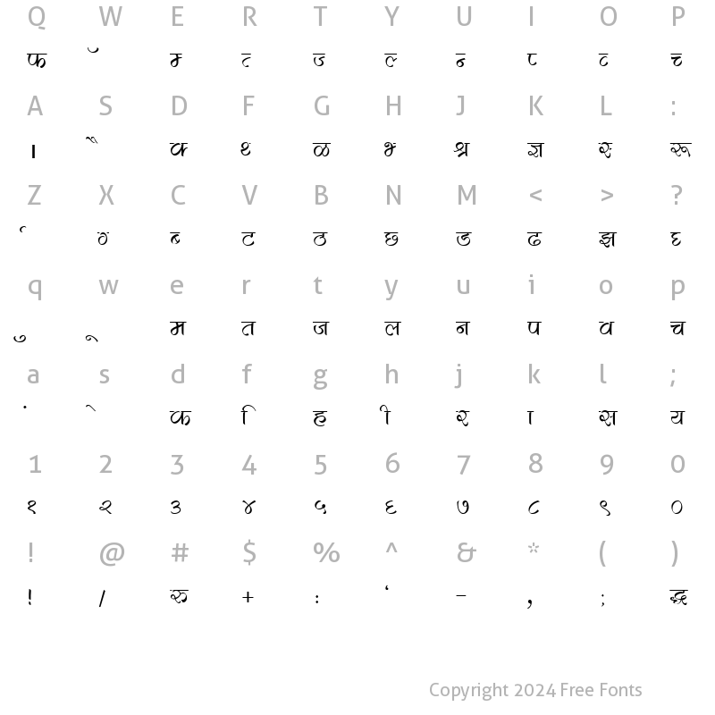 Character Map of DevLys 280 Normal