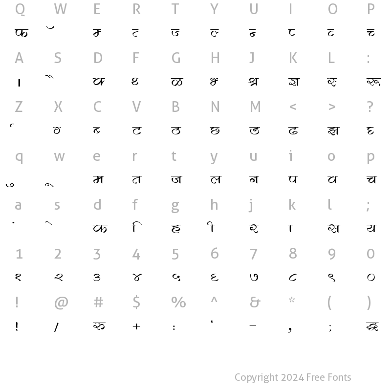 Character Map of DevLys 280 Wide Normal