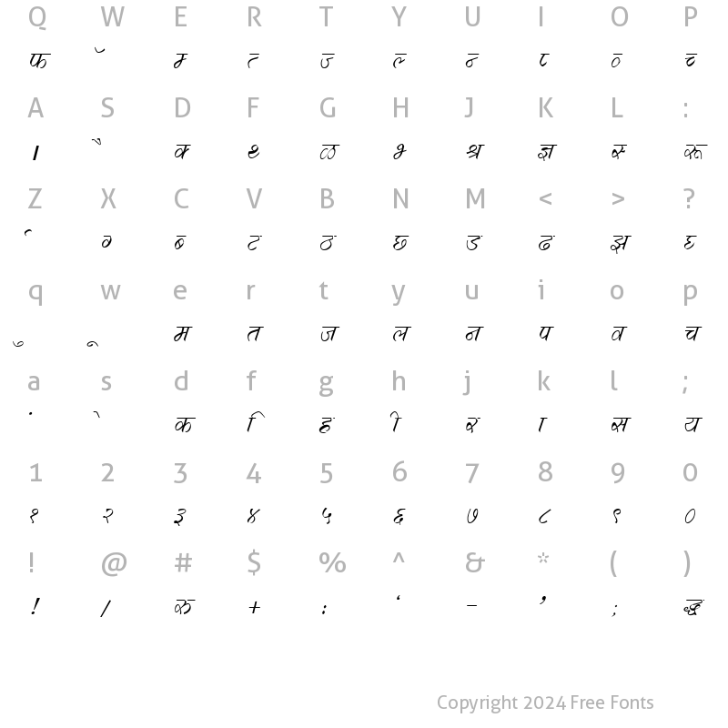 Character Map of DevLys 290 Italic