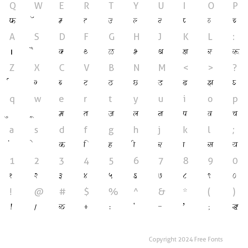 Character Map of DevLys 290 Normal