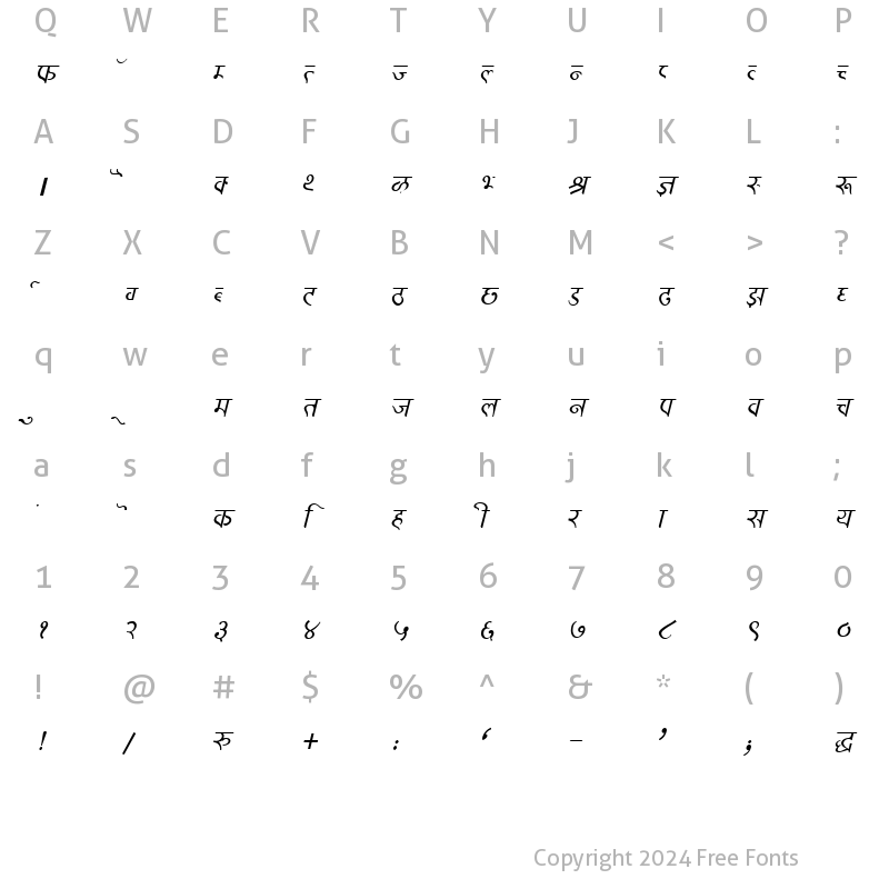 Character Map of DevLys 320 Italic