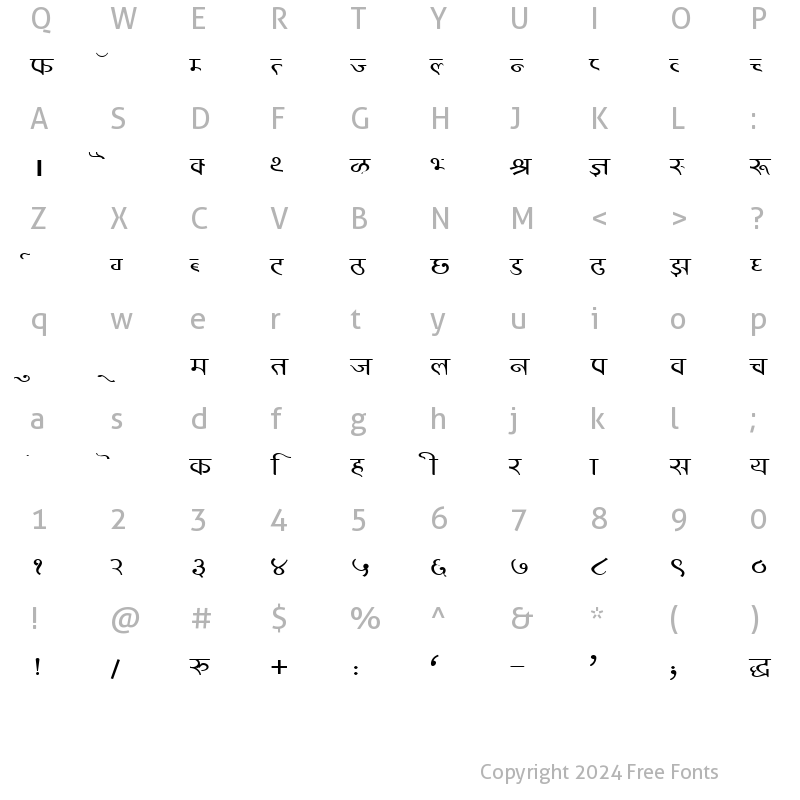 Character Map of DevLys 320 Wide Normal