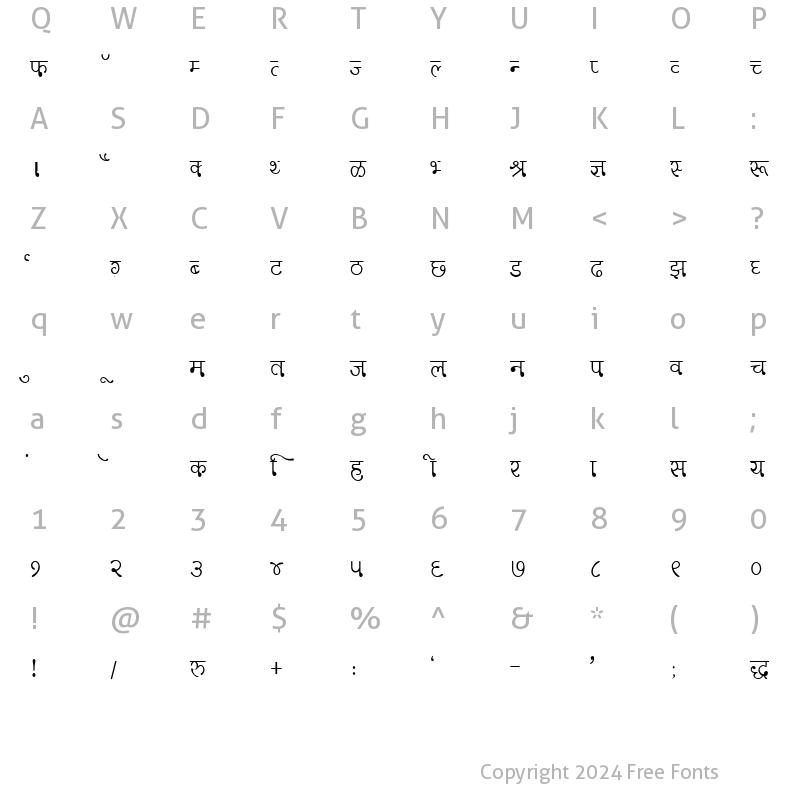 Character Map of DevLys 330 Thin Normal