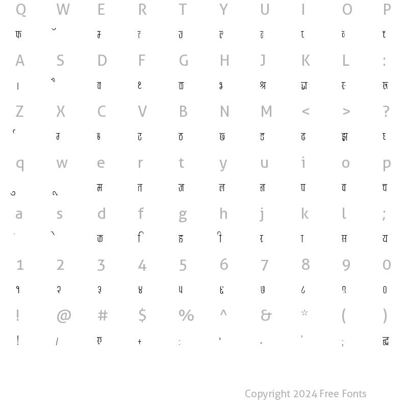 Character Map of DevLys 340 Condensed Normal