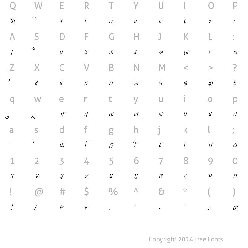 Character Map of DevLys 340 Italic