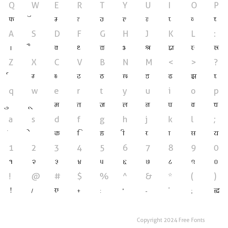 Character Map of DevLys 340 Wide Normal