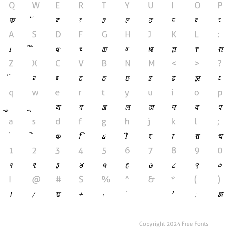 Character Map of DevLys 350 Italic