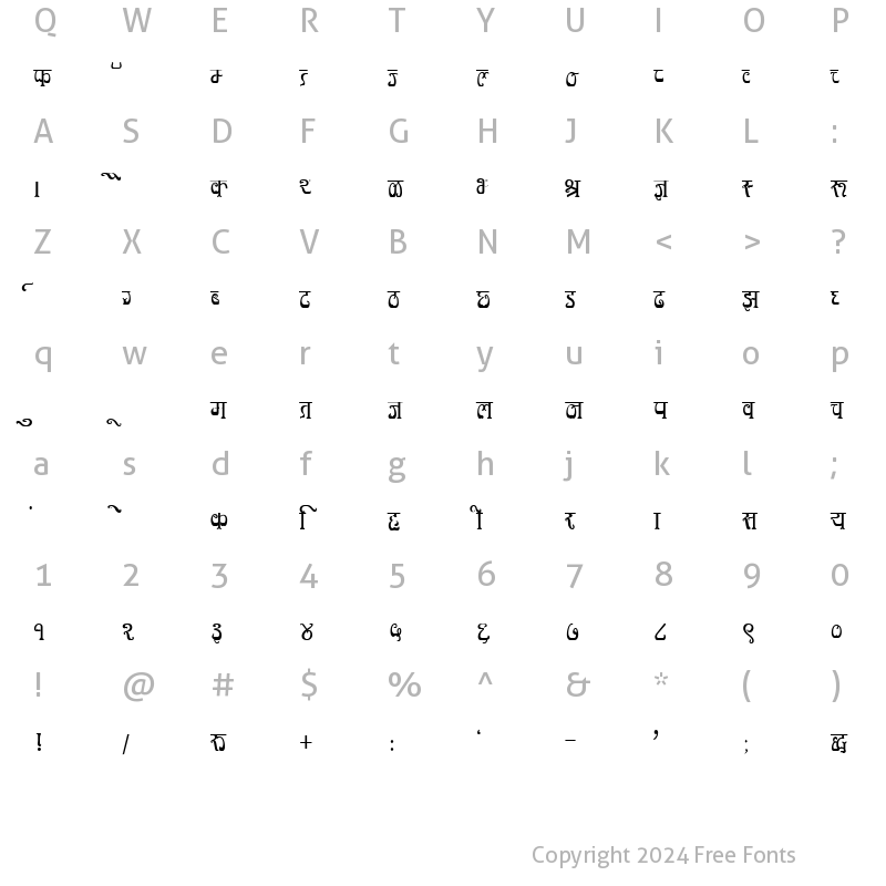 Character Map of DevLys 350 Thin Normal