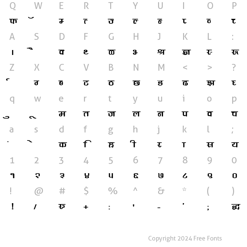 Character Map of DevLys 370 Wide Normal