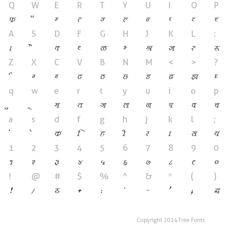 Character Map of DevLys 380 Italic