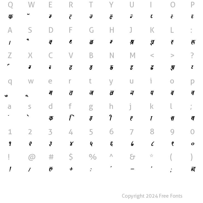 Character Map of DevLys 390 Bold Italic