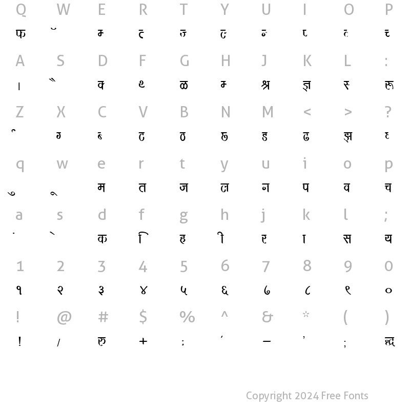 Character Map of DevLys 390 Wide Normal