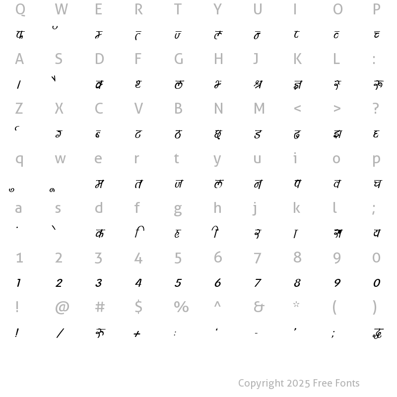 Character Map of DevLys150 Bold Italic