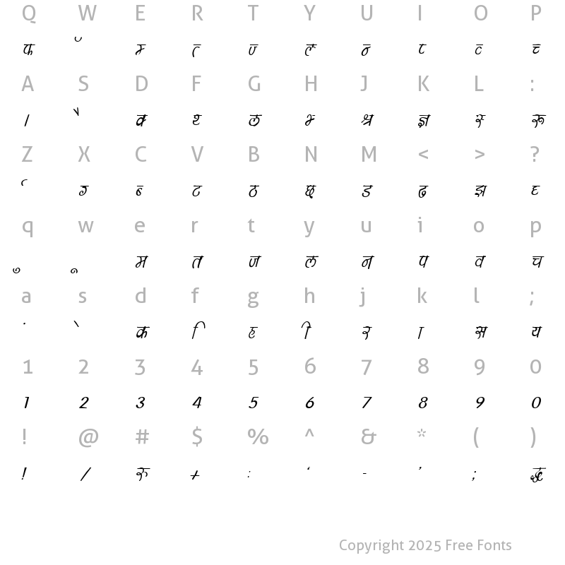 Character Map of DevLys150 Italic