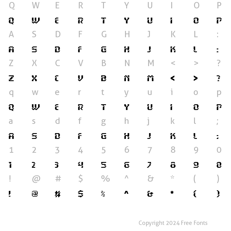 Character Map of Dex Gothic Becker Regular