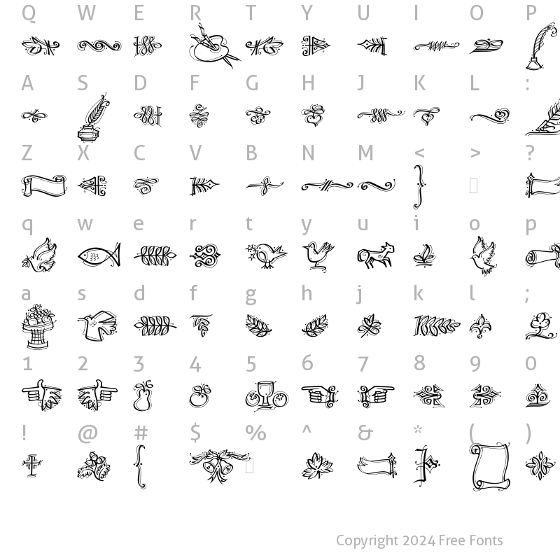 Character Map of DF Calligraphic Ornaments LET Plain