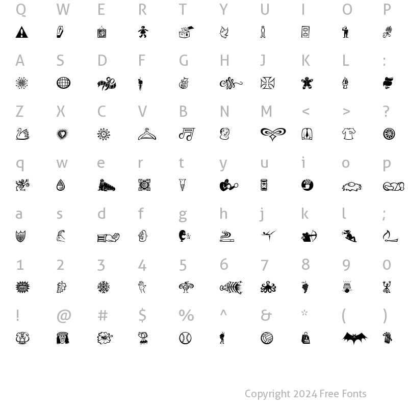 Character Map of Df Daves Raves Three ITC Medium