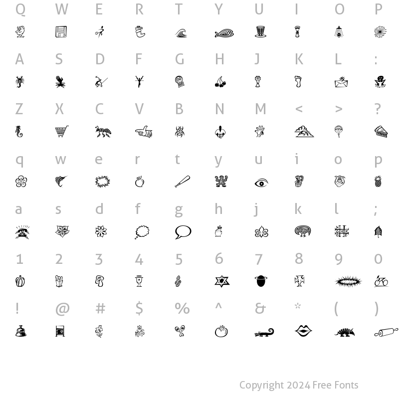 Character Map of Df Daves Raves TwoTT ITC Regular