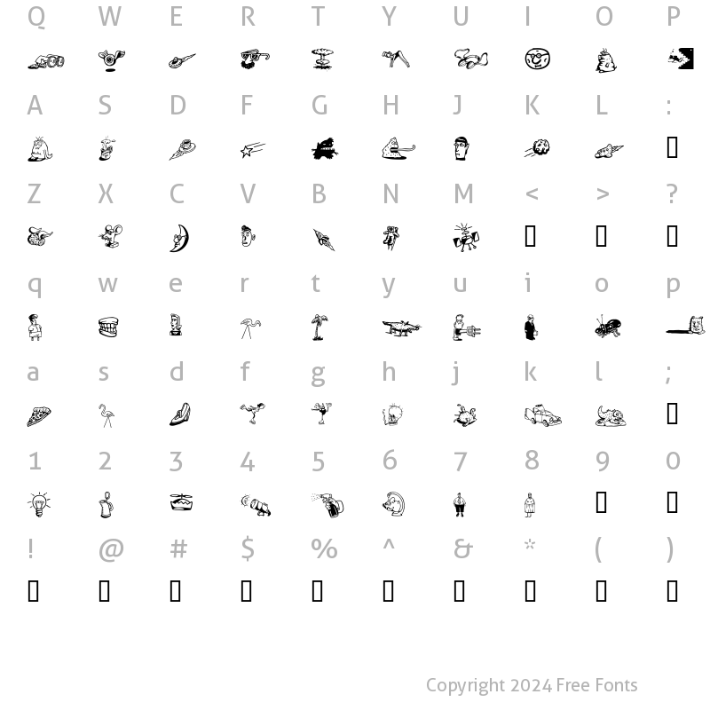 Character Map of DF Fontoonies ITC Regular