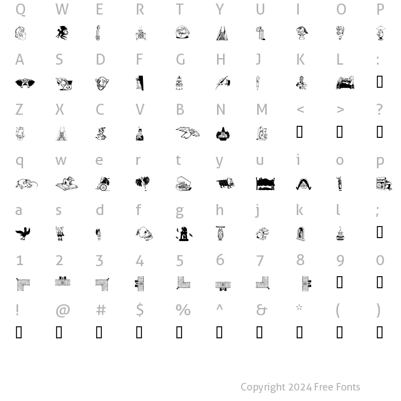 Character Map of DF Gargoonies ITC Regular