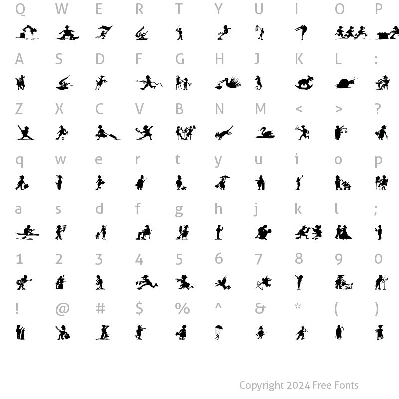 Character Map of DF Shadowettes ITC TT Regular