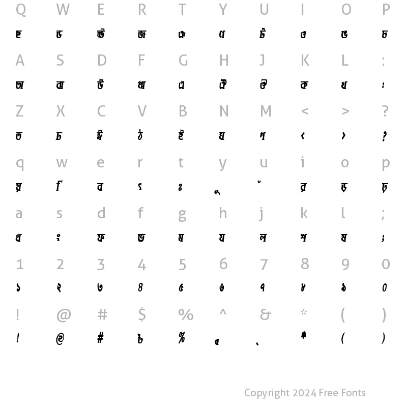 Character Map of DhakarchithiCMJ BoldItalic