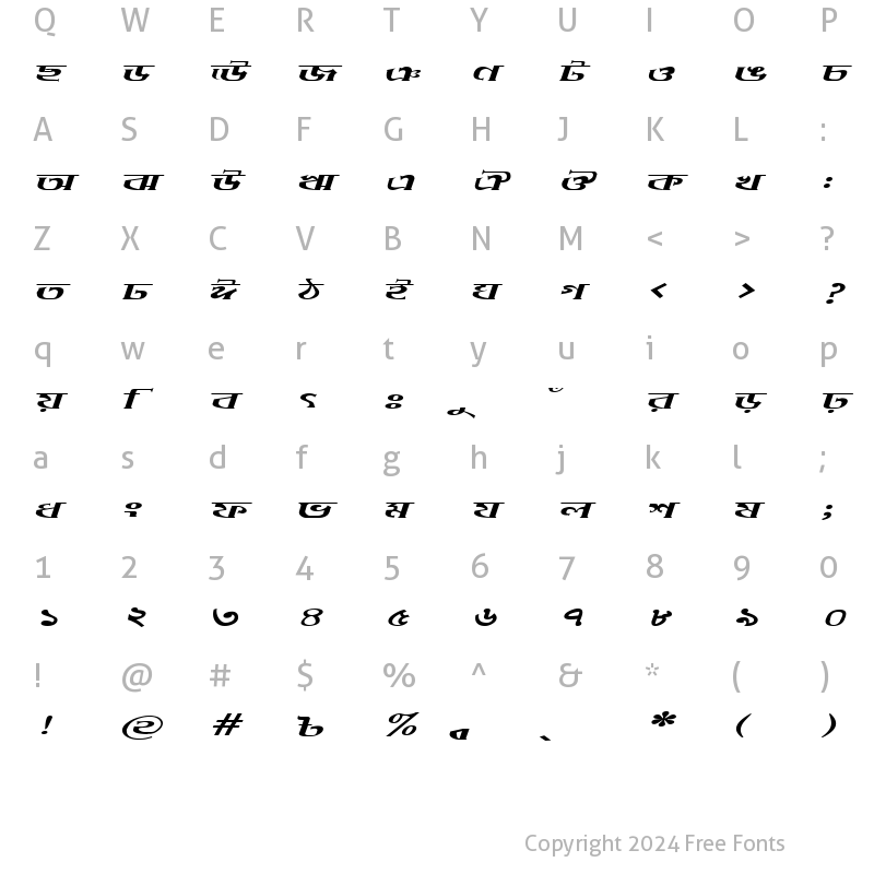 Character Map of DhakarchithiEMJ Italic