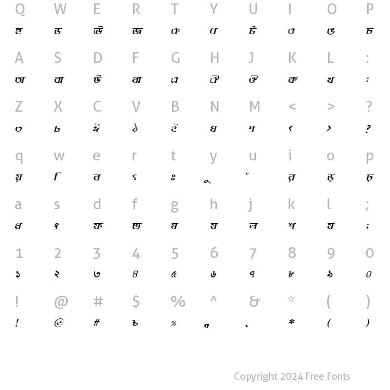 Character Map of DhakarchithiMJ Italic