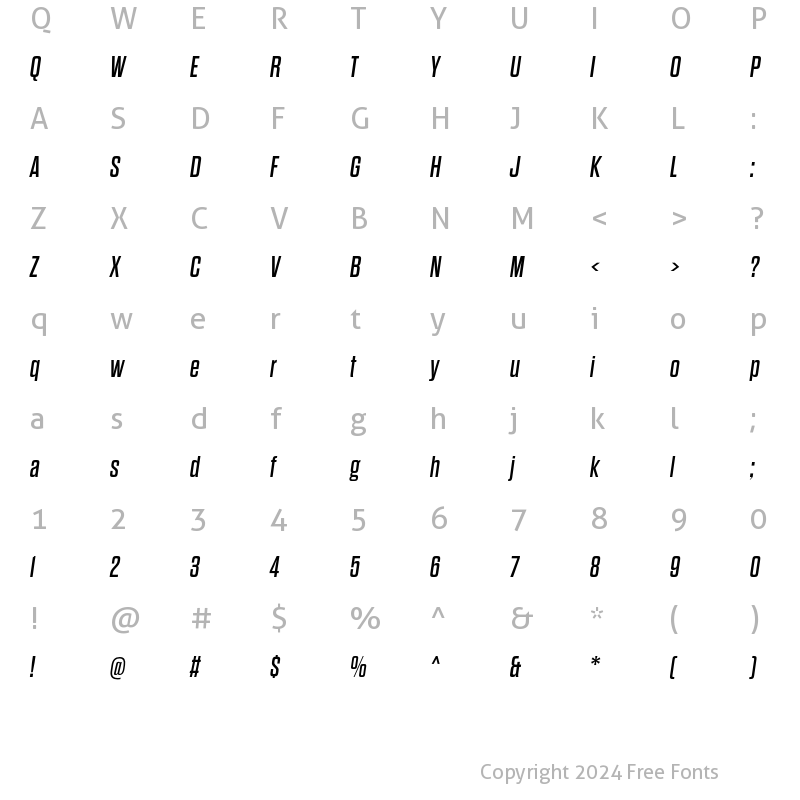 Character Map of Dharma Gothic E Regular Italic