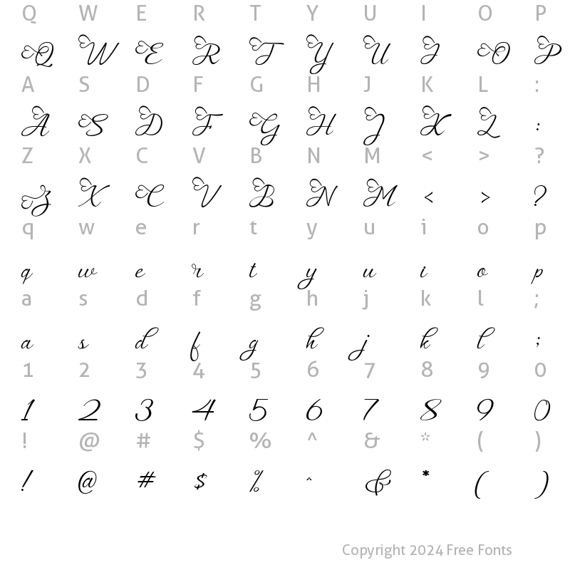 Character Map of Dhealova Script Regular