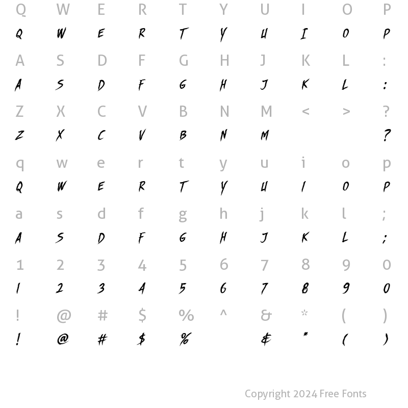 Character Map of DHF Story Brush Slanted Regular