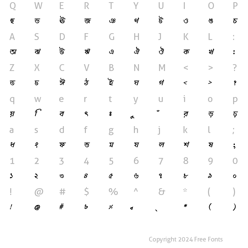 Character Map of DhorolaMJ Bold Italic