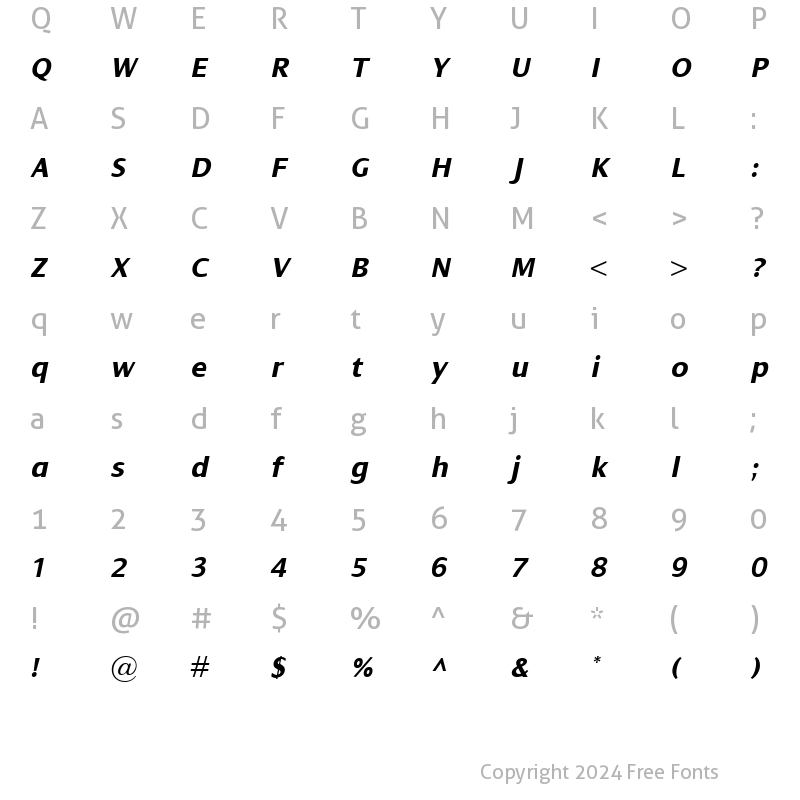 Character Map of Dialog BoldItalic