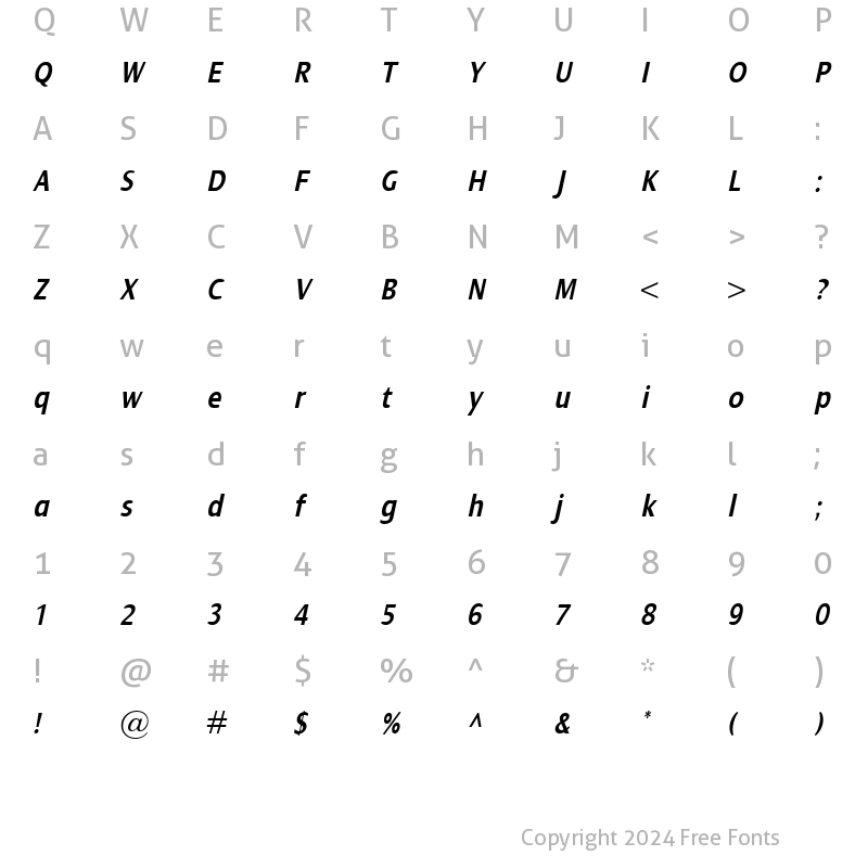 Character Map of Dialog Cond SemiBold Italic