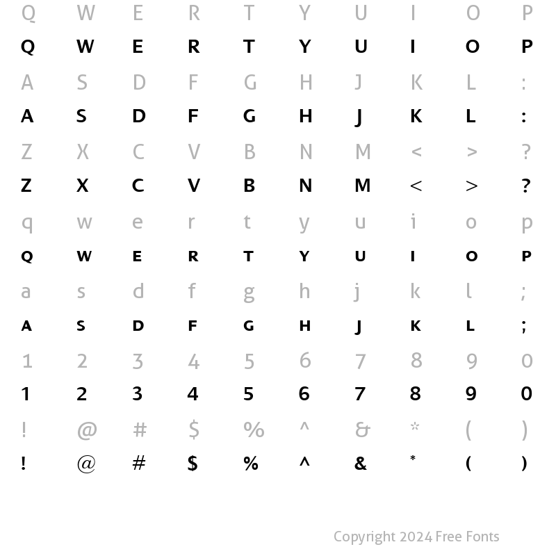 Character Map of Dialog SemiBold SC Regular